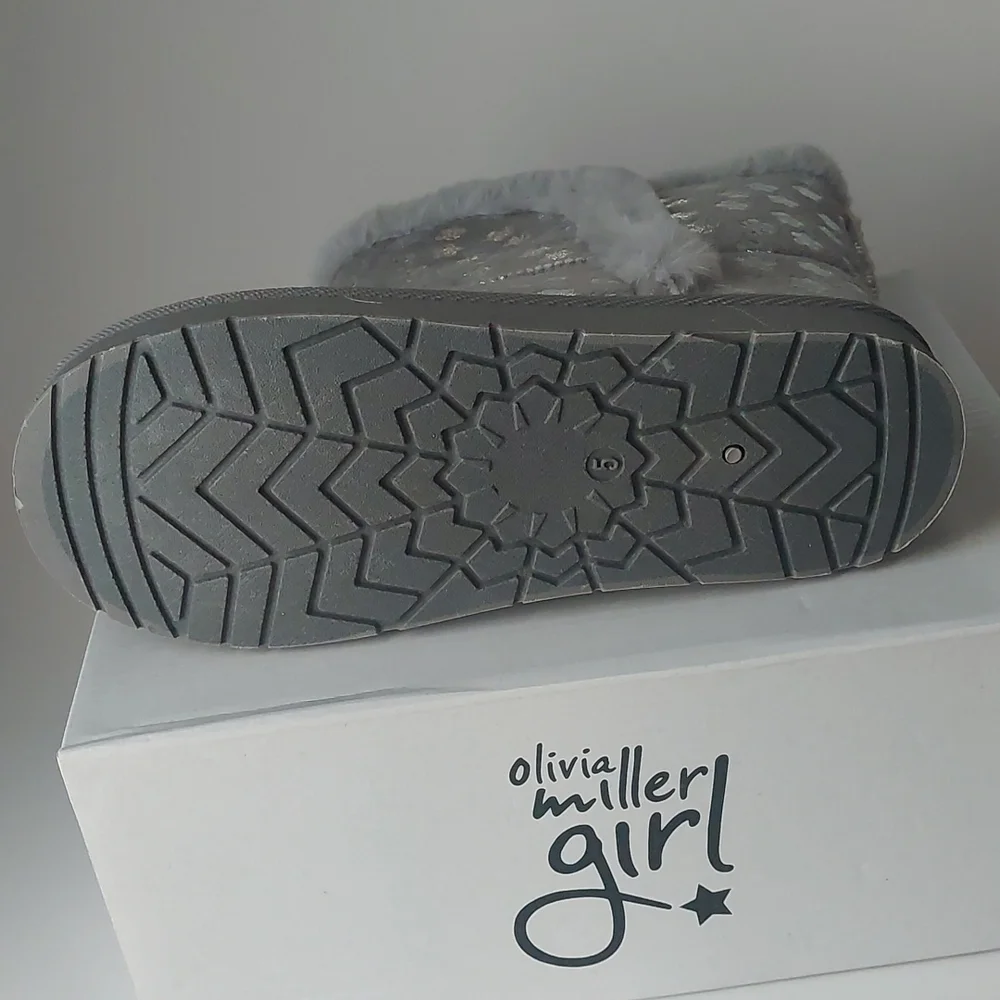 olivia miller girl flowers silver winter boots‎ Big Girls Gray size 5